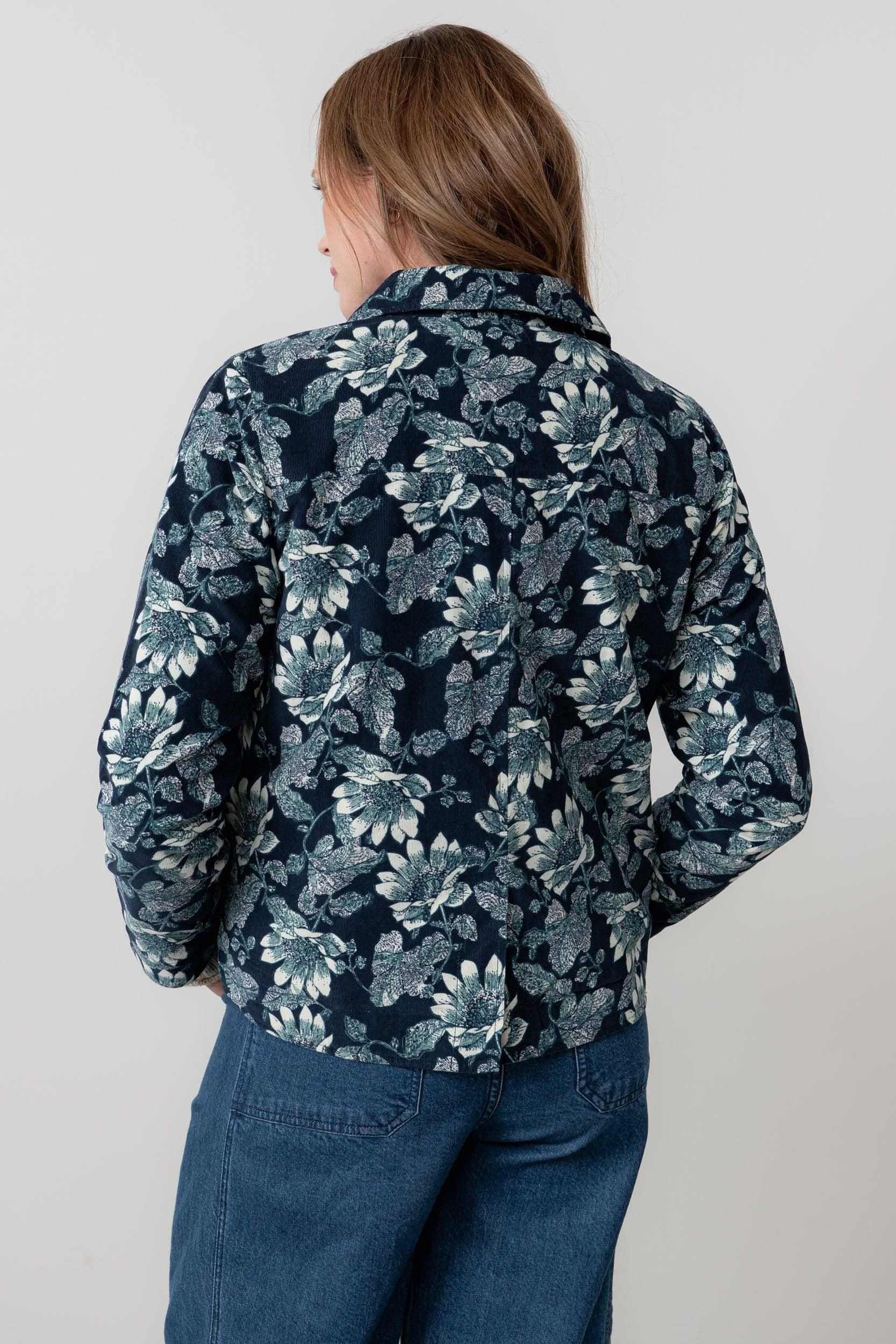 Lily & Me Lily & Me Women's Ash Cotton Floral Print Cord Jacket with Patch pockets in Navy - 4