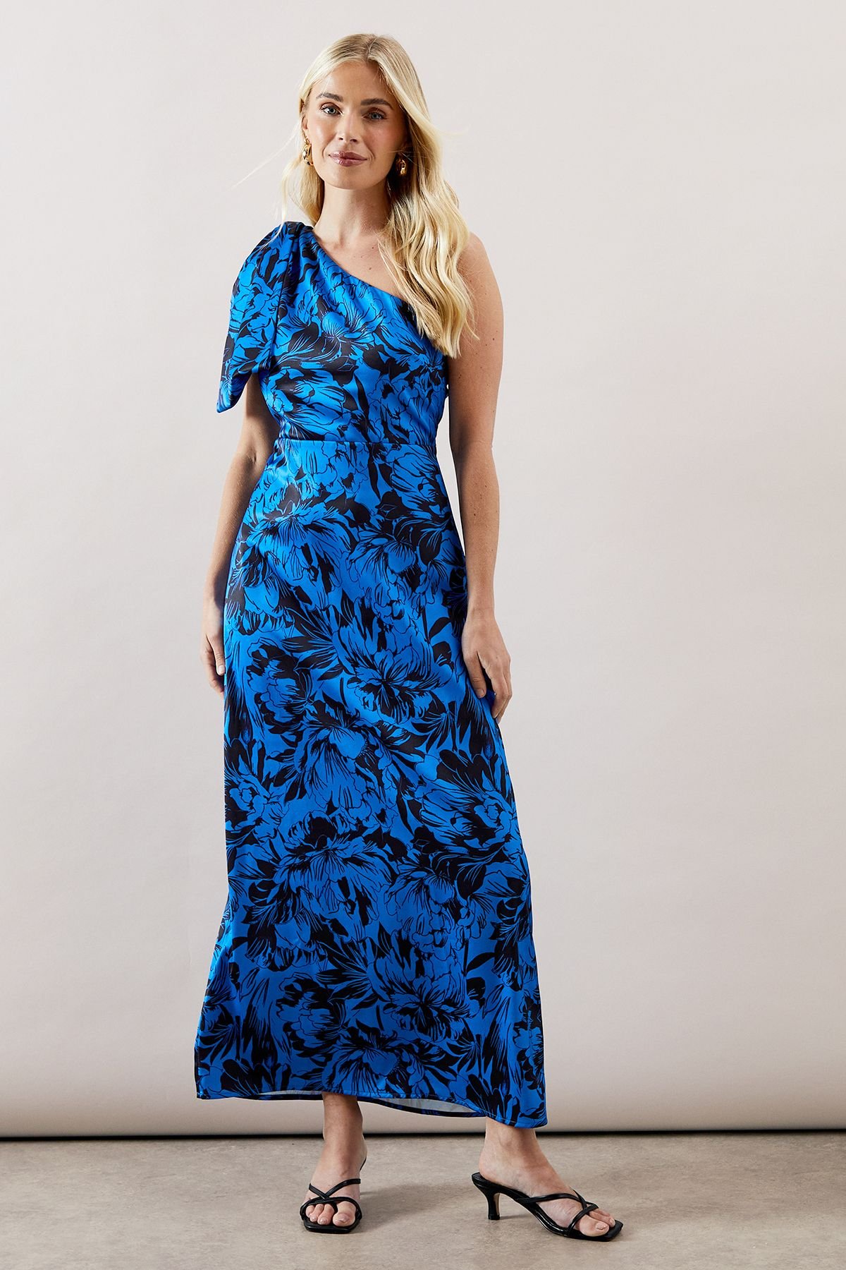 Wallis Wallis Women's Printed Bow Shoulder Midi Dress in Navy - 2