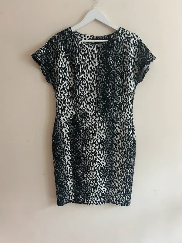 Therapy 🖤Therapy Size 16 Black & White Animal Print Bodycon Dress – Stretchy Party Wear, Evening Outfit🖤