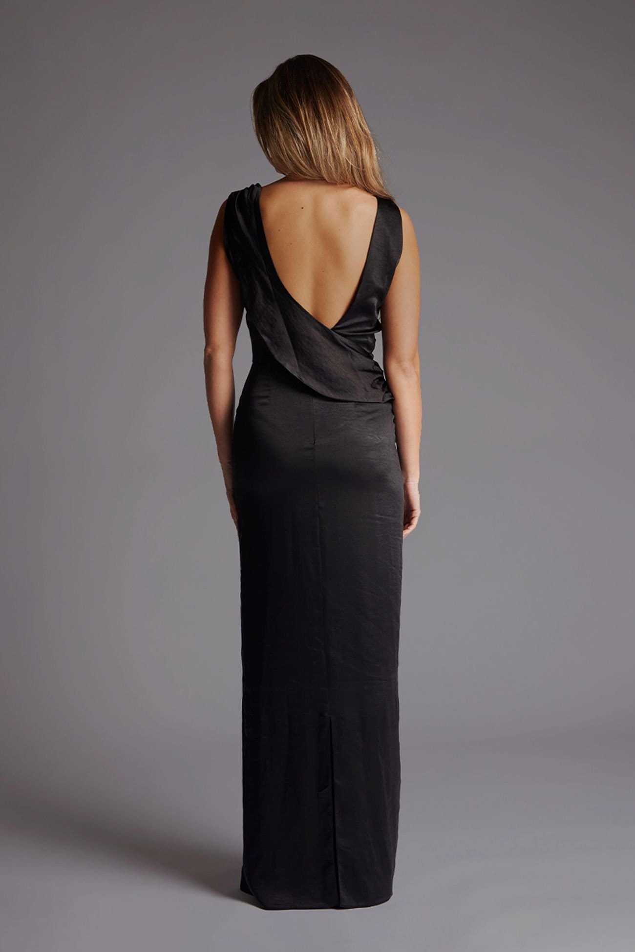 Vesper Vesper Women's Open Back Satin Maxi Dress in Black - 4