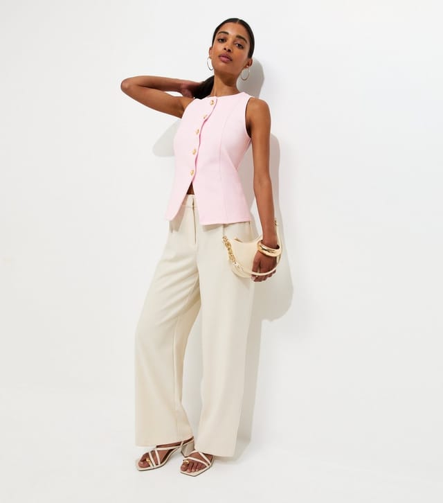 New Look Women's Light Pink Jersey Crew Neck Faux Pearl Button Waistcoat New Look - 3