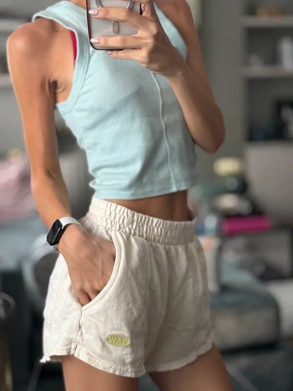 Bershka Bershka cream lounge shorts with logo