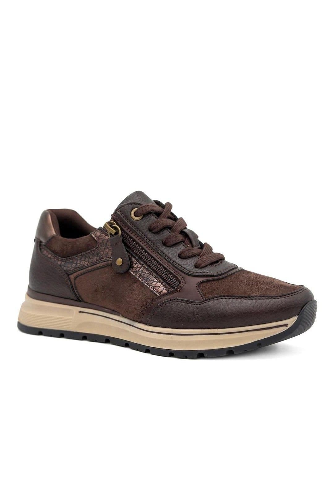 Pavers Pavers Women's Breathable Zip & Lace Style Trainers in Brown