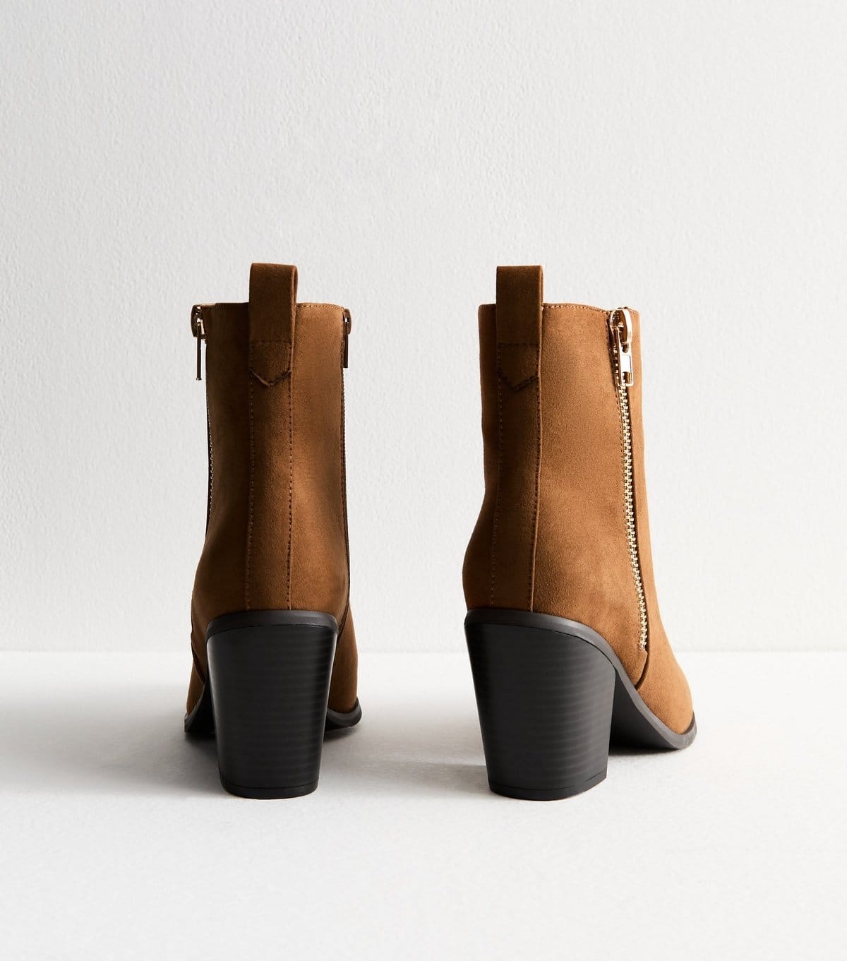 New Look Women's Wide Fit Tan Faux Suede Side Zip Heeled Ankle Boots Vegan New Look - 4