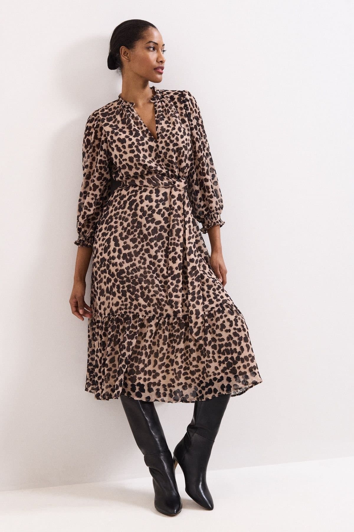 Phase Eight Phase Eight Light Tan Leopard Midi Dress