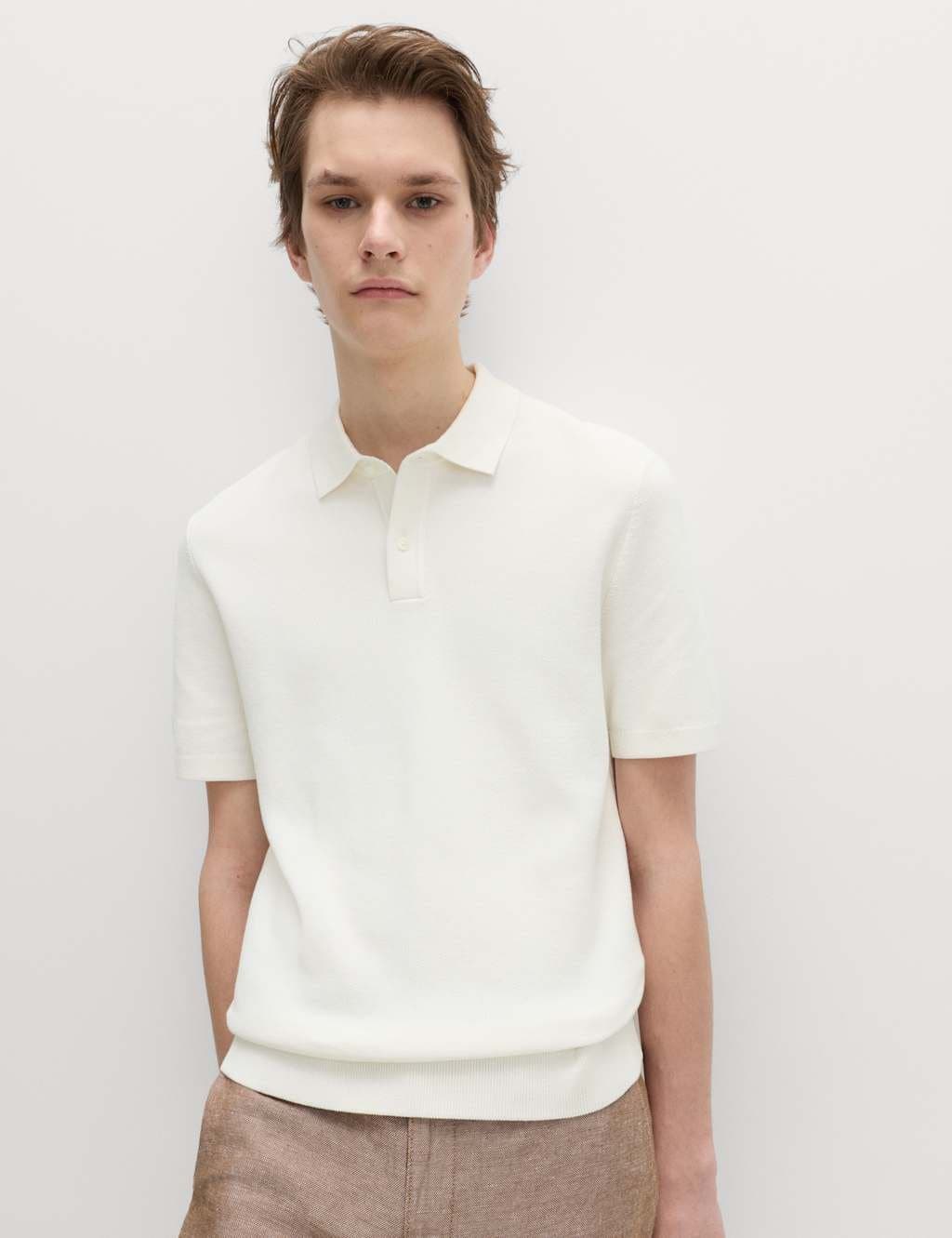 Marks & Spencer M&S Ivory Cotton Rich Slim Fit Knitted Polo Shirt