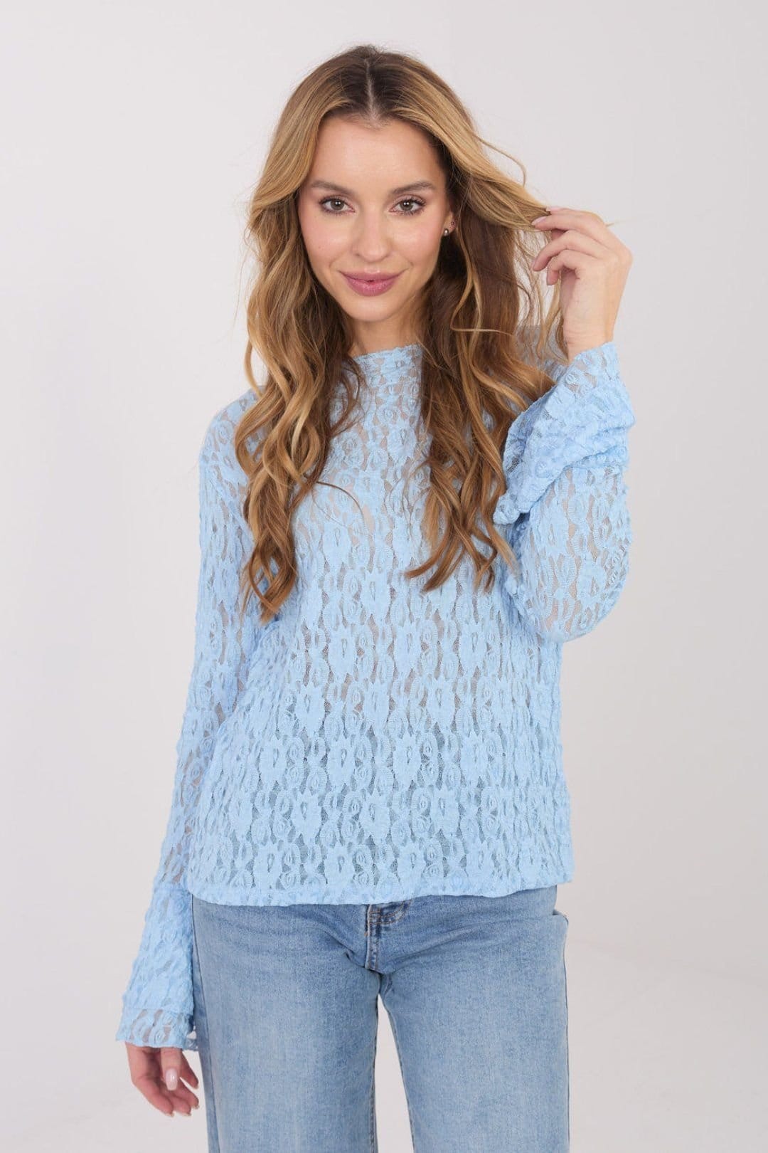 Love Lace Blue Viscose Lace Boat Neck Blouse