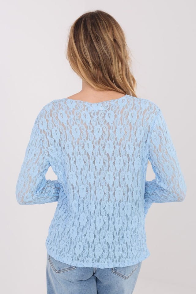 Love Lace Love Lace Women's Elegant Viscose Lace Boat Neck Bell Blouse in Blue - 3