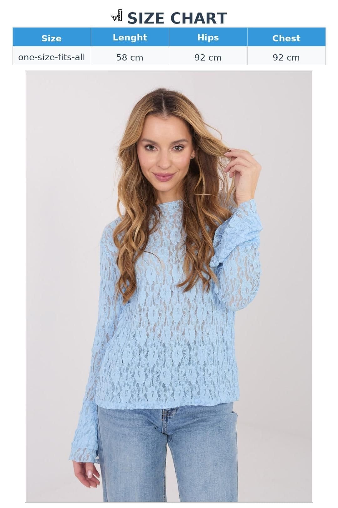 Love Lace Love Lace Women's Elegant Viscose Lace Boat Neck Bell Blouse in Blue - 4