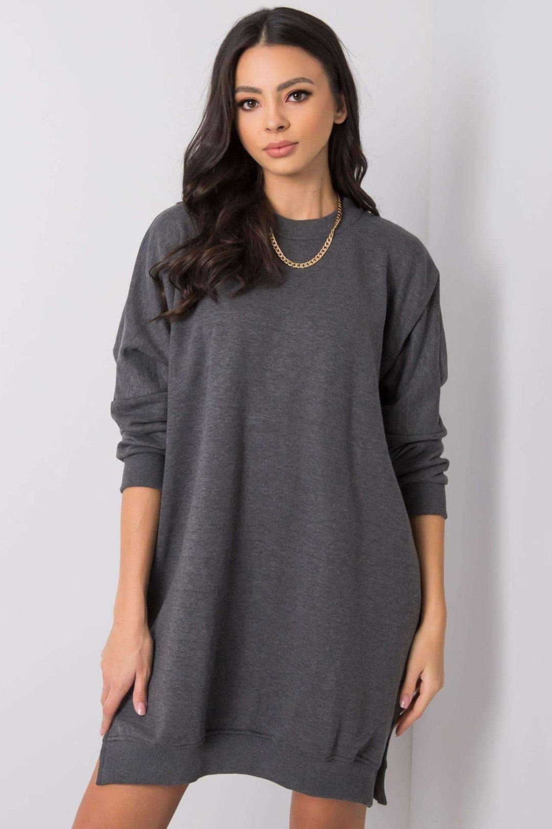 Love Lace Love Lace Women's Everyday Loose Fit Sweatshirt Dress in Cotton in Grey