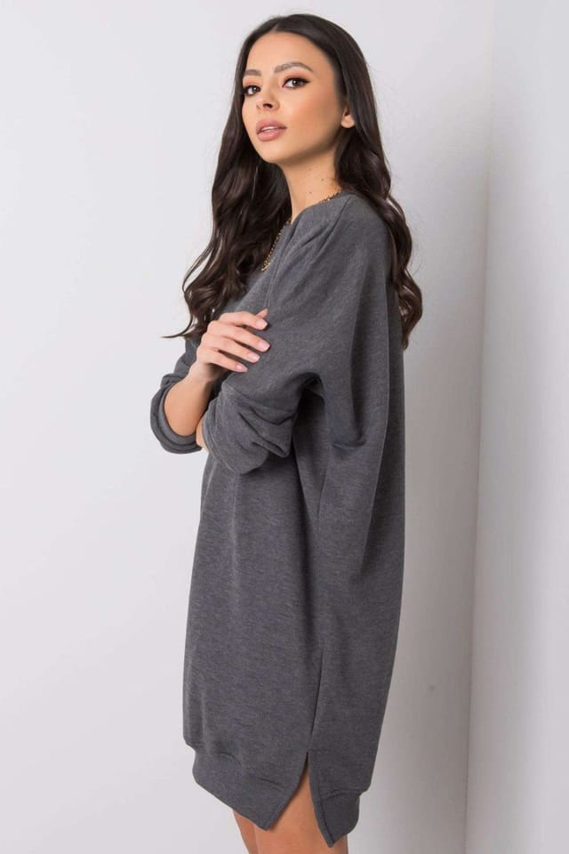 Love Lace Love Lace Women's Everyday Loose Fit Sweatshirt Dress in Cotton in Grey - 2