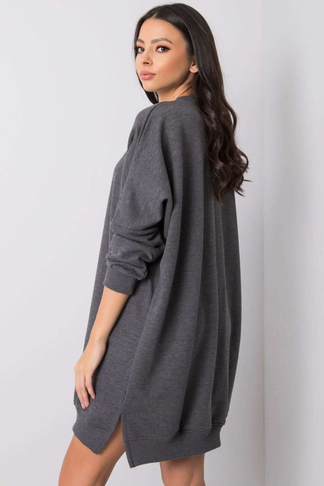 Love Lace Love Lace Women's Everyday Loose Fit Sweatshirt Dress in Cotton in Grey - 3