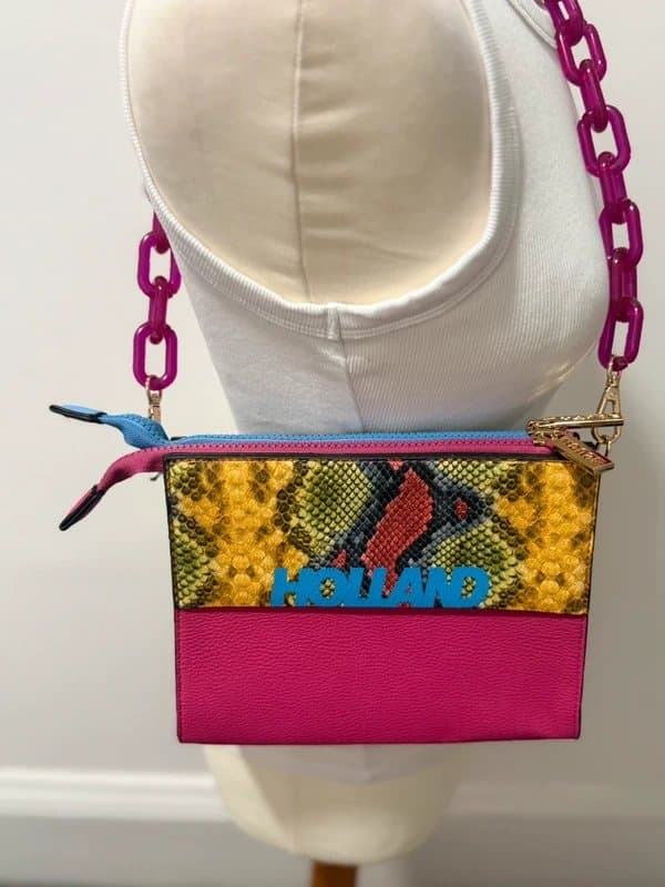House House of Holland Colourful Crossbody Bag – Pink Chain Strap – Statement Y2K Style