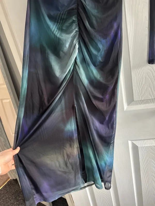 New Look Ruched front mesh tie dye effect midi dress