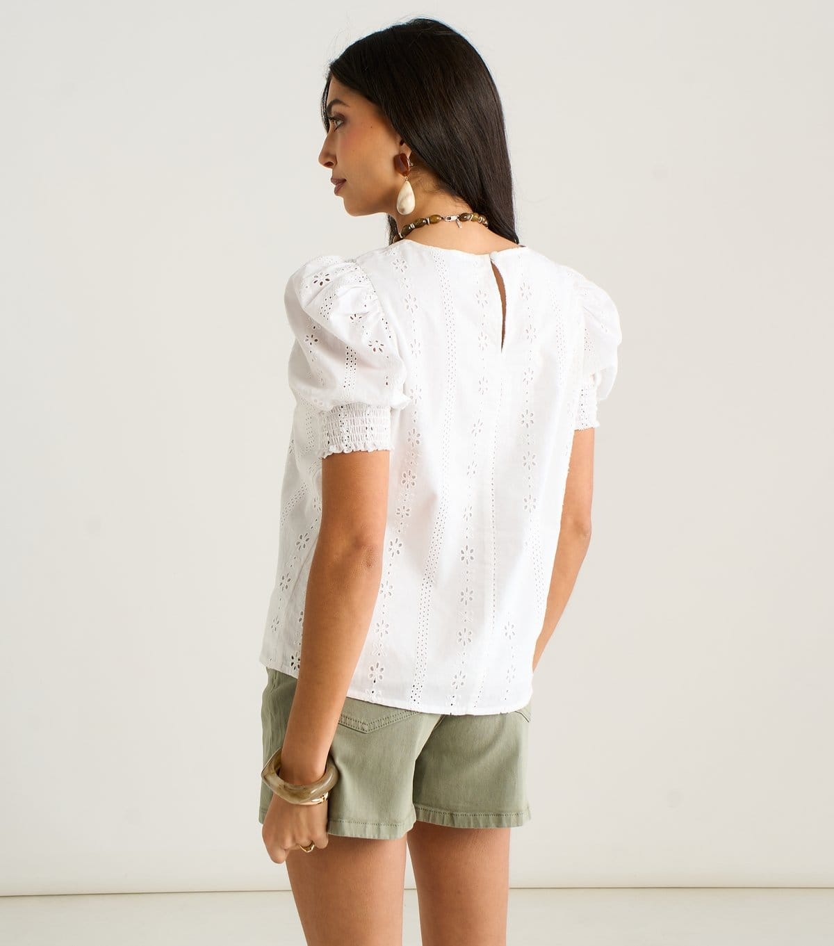 Gini London Women's Cream Broderie Puff Sleeve Top Gini London New Look - 4