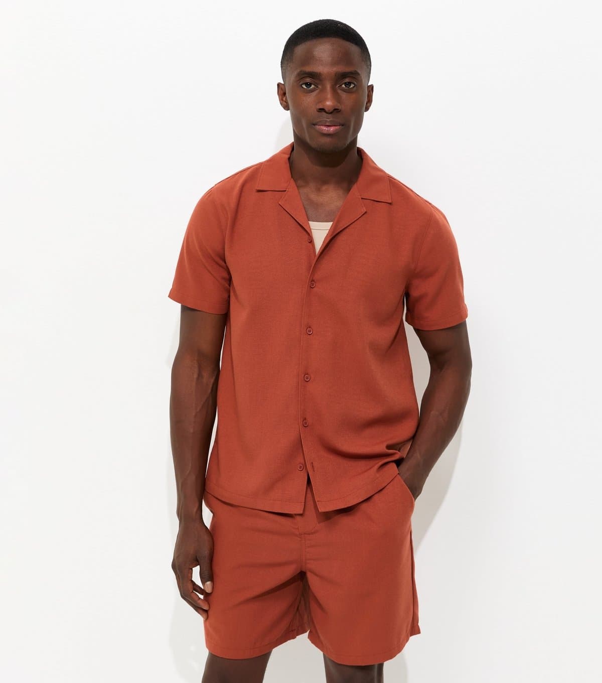 New Look Men's Rust Linen Look Pull On Shorts New Look