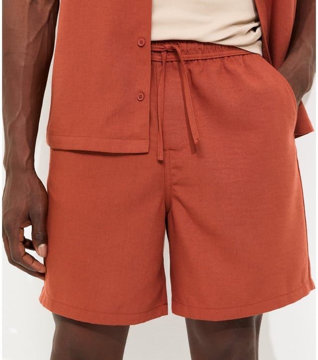 New Look Men's Rust Linen Look Pull On Shorts New Look - 2