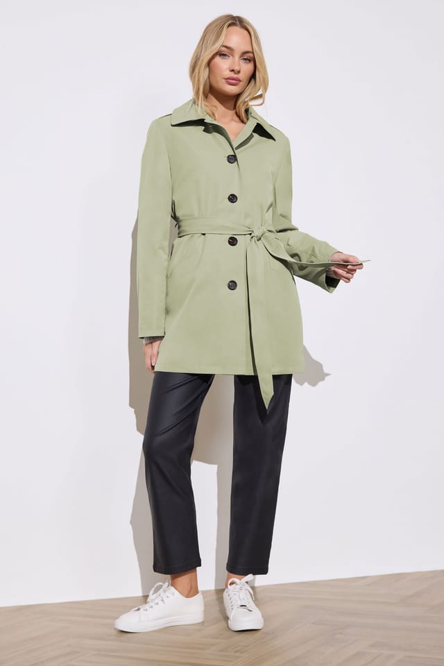 M&Co M&Co Women's Tie Waist Mac Coat in Light Green - 3