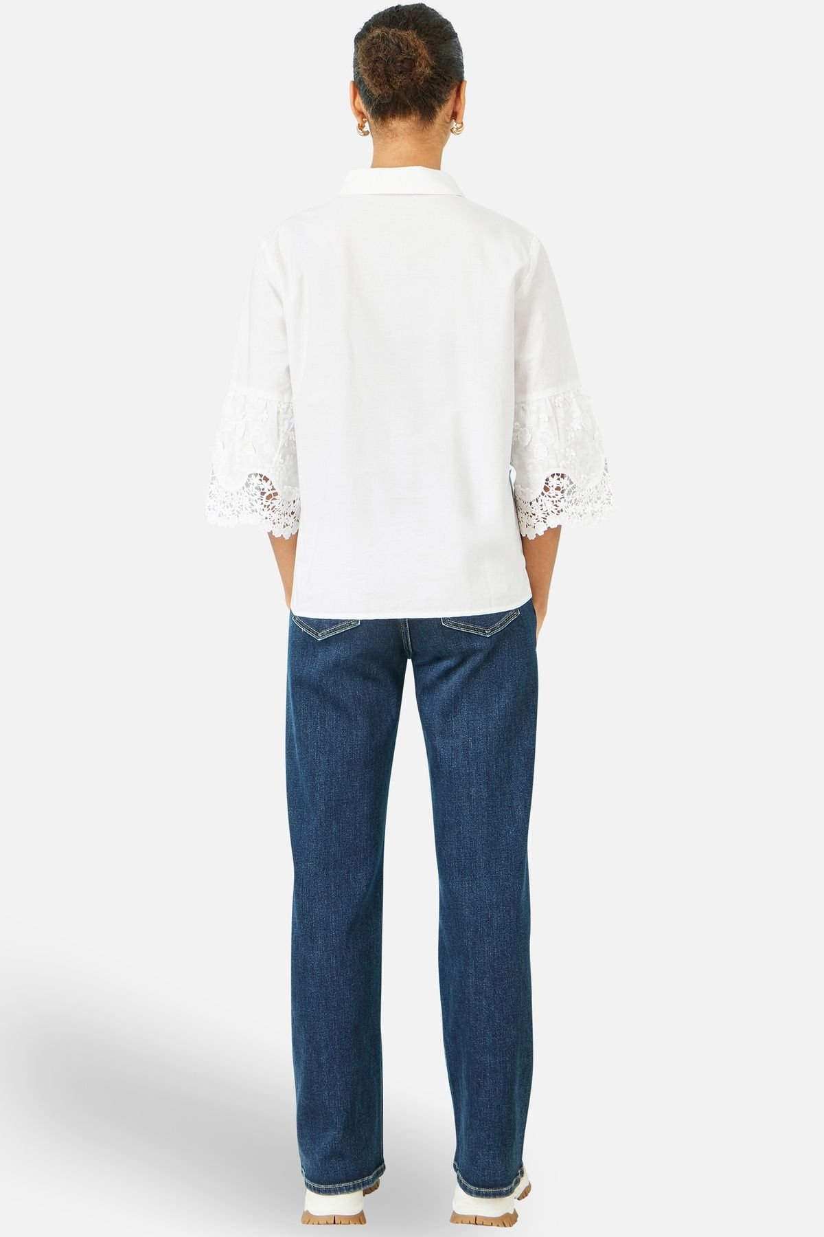 Yumi Yumi Women's White Cotton Lace Border Shirt - 3