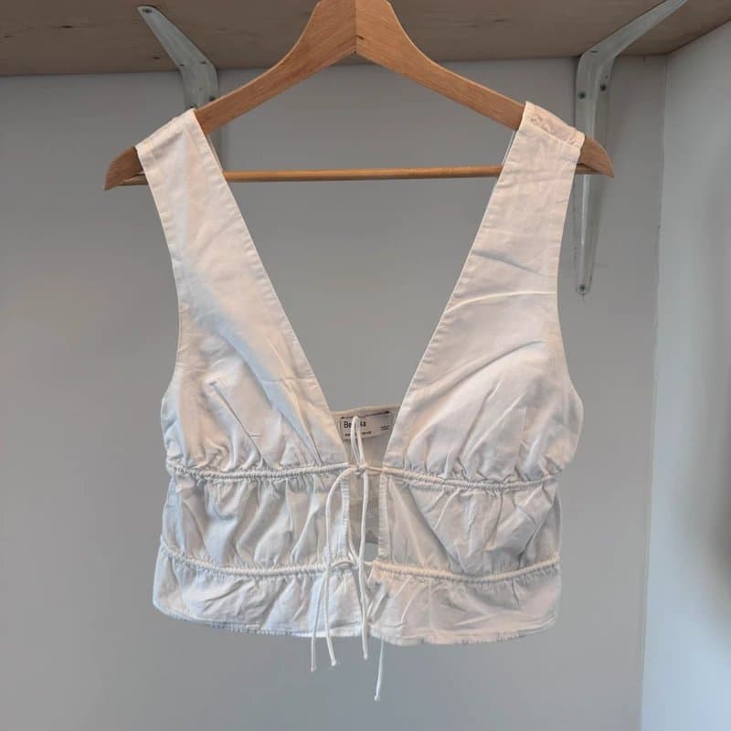 Bershka Bershka white ruched crop top