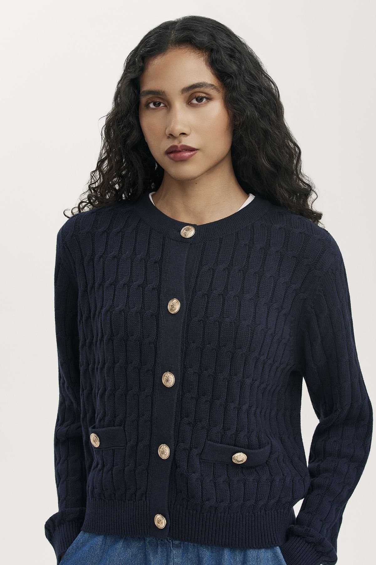 Finery London Finery London Women's Elaine Round Neck Knitted Cardigan in Dark Navy