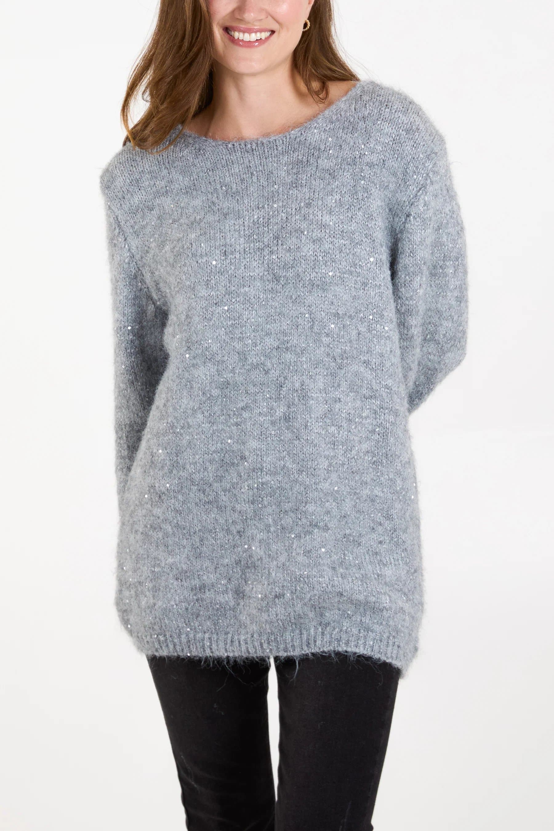 Blue Vanilla Fluffy Sequin Knit Jumper