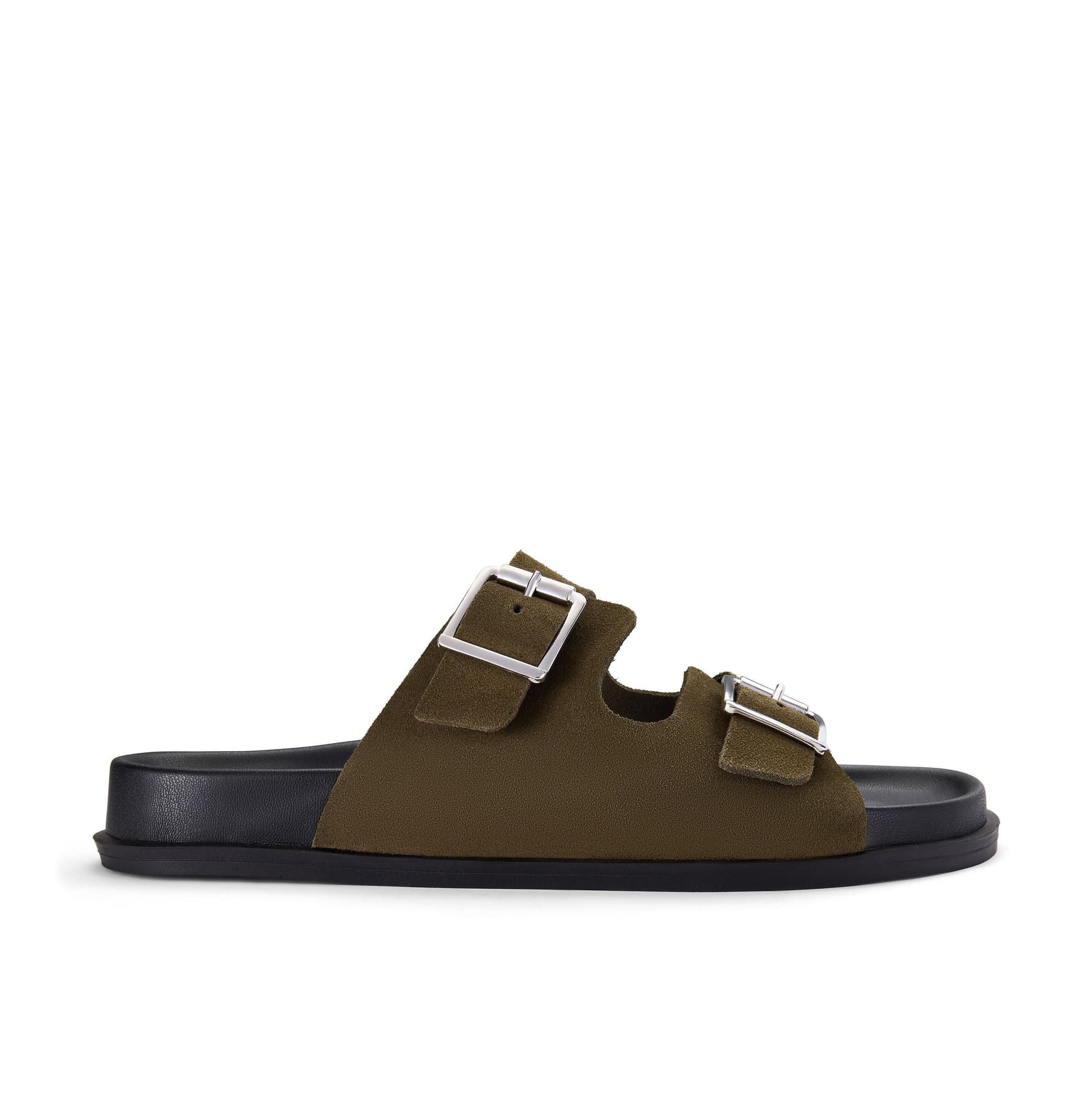 Clarks Clarks Women's Zarlea Buckle Olive Suede Flat Sandals in Green
