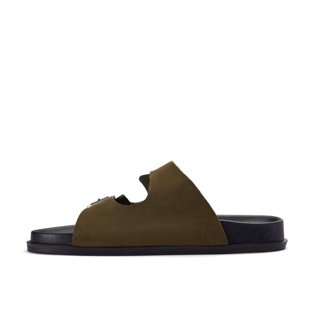 Clarks Clarks Women's Zarlea Buckle Olive Suede Flat Sandals in Green - 2
