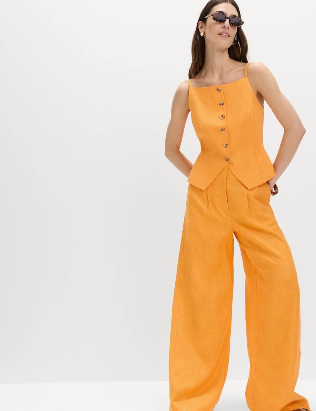 M&S Linen Rich Tailored Wide Leg Trousers Mango