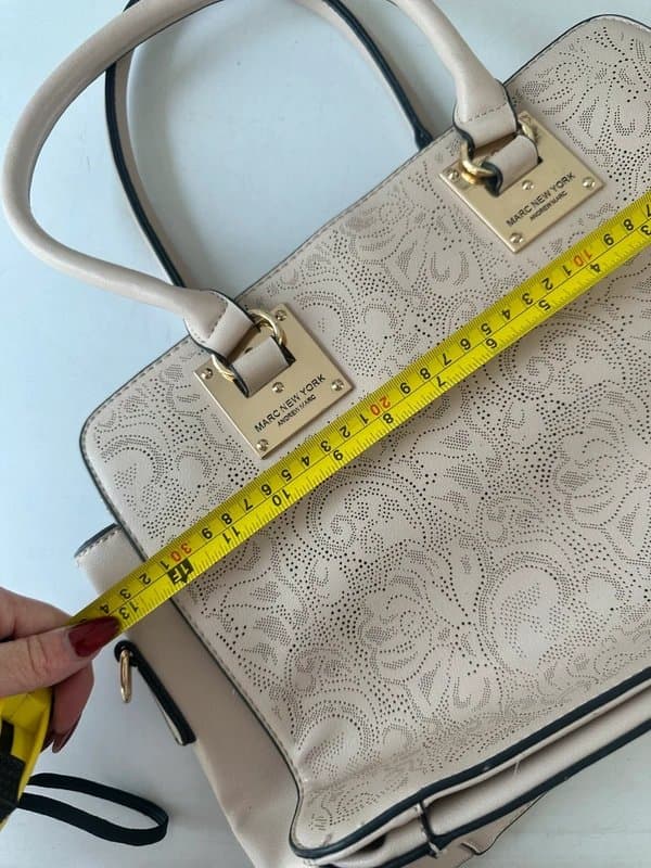 Andrew Marc Andrew Marc New York handbag bag top handles faux leather cream beige boxy