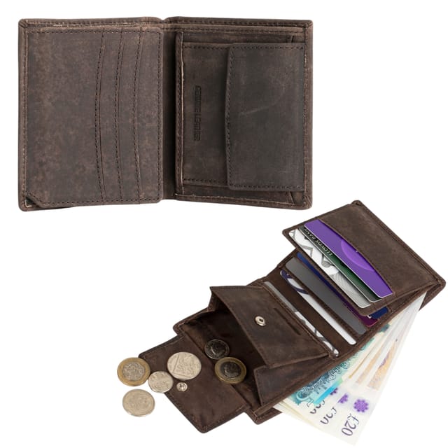 Woodland Leathers Woodland Leathers Men's Men's Leather RFID Wallet with Coin Pocket & ID Window in Brown - 3
