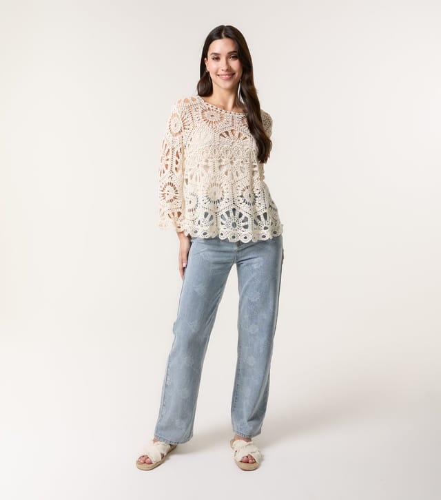 Blue Vanilla Women's Stone Crochet Knit Flare Sleeve Top Blue Vanilla New Look - 2
