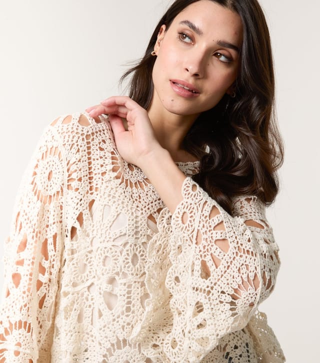 Blue Vanilla Women's Stone Crochet Knit Flare Sleeve Top Blue Vanilla New Look - 3