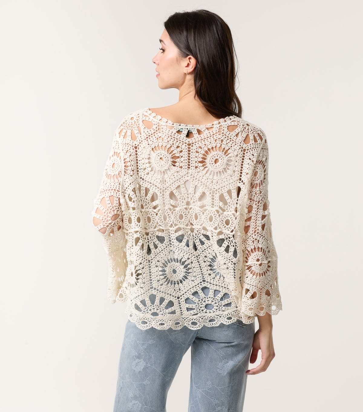 Blue Vanilla Women's Stone Crochet Knit Flare Sleeve Top Blue Vanilla New Look - 4