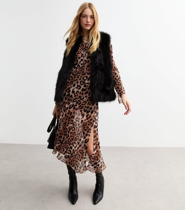 New Look Women's Brown Leopard Print Chiffon Midi Dress New Look - 3