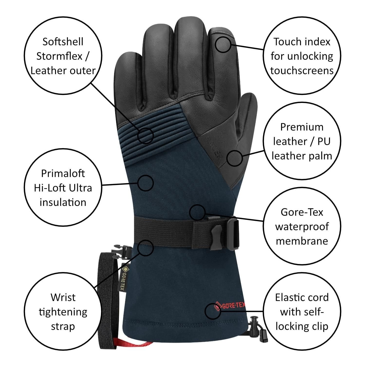 Racer Racer Men's 'GTK 5' Insulated Waterproof Gore-tex® Ski Gloves in Navy - 4