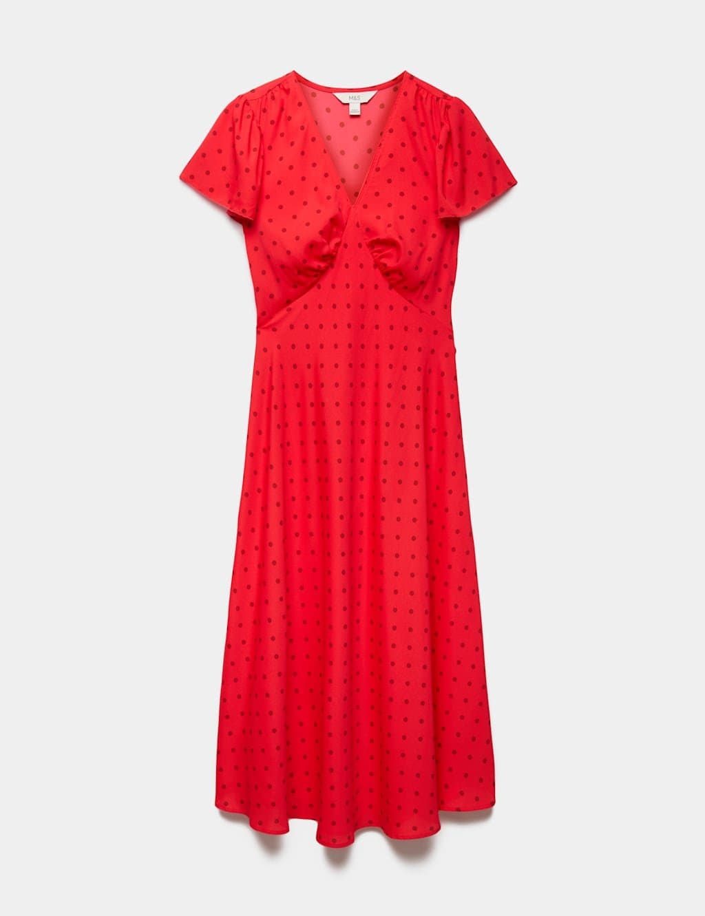 Marks & Spencer M&S Polka Dot V-Neck Midi Tea Dress Red Mix