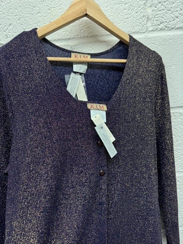 Kim & company Ladies Purple Gold Glitter 3 Piece Vintage Skirt Cami Vest Cardigan UK Large New