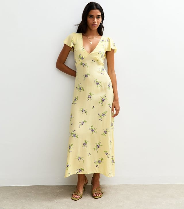 New Look Women's Yellow Floral Print Flutter Sleeve Midi Dress New Look - 2