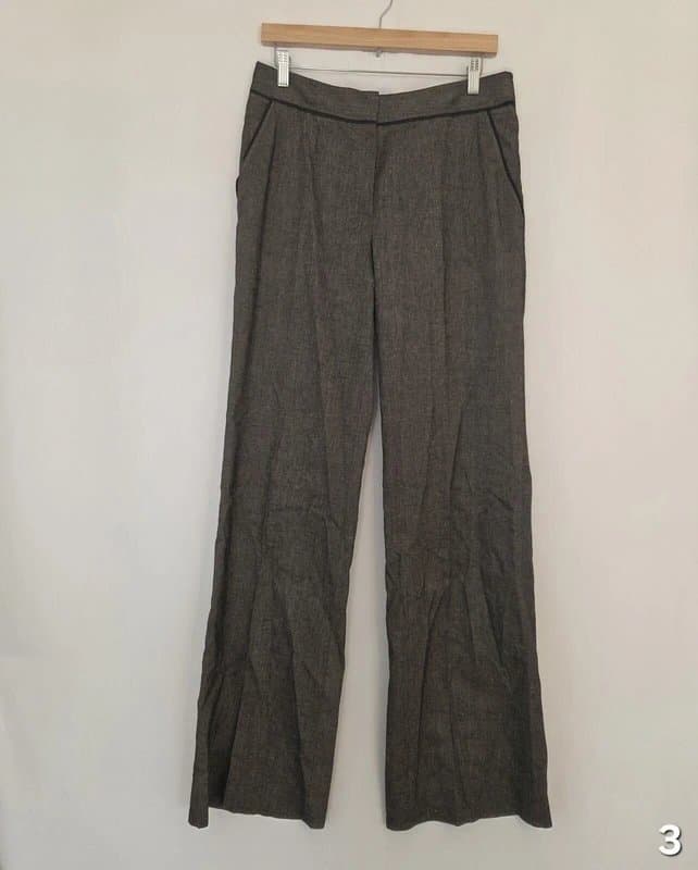 Jaeger Ladies size 12 Jaegar Linen Blend Plaid Wide leg dress tailored trousers