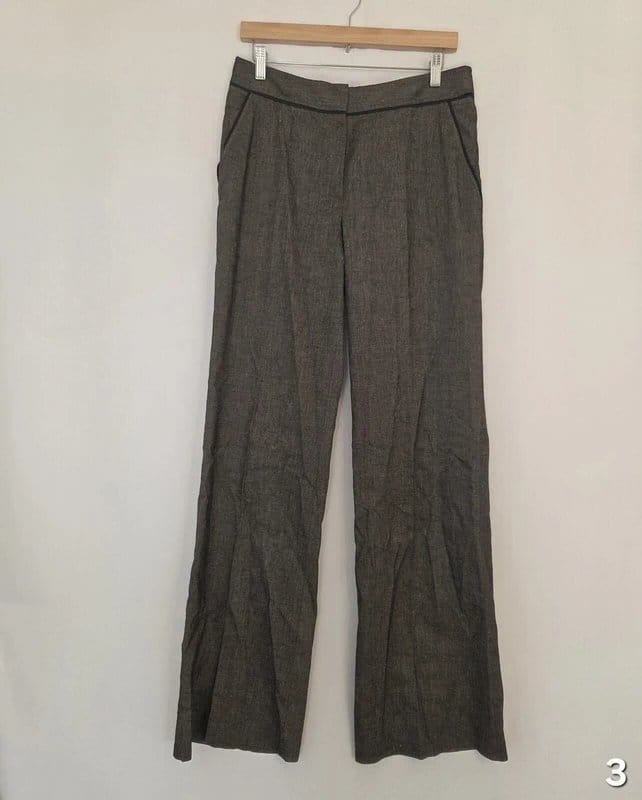 Jaeger Grey Linen Blend Plaid Wide Leg Trousers