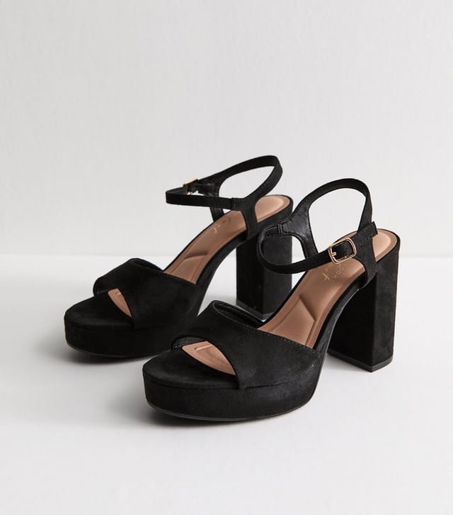 New Look Women's Black Faux Suede Block Heel Platform Sandals Vegan New Look - 2