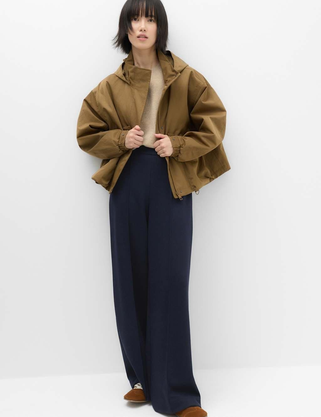 Marks & Spencer M&S Premium Jersey Seam Detail Wide Leg Trousers Navy