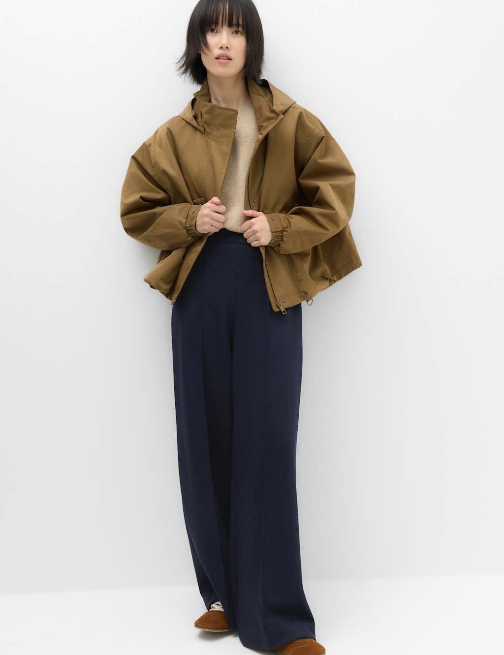 Marks & Spencer M&S Premium Jersey Seam Detail Wide Leg Trousers Navy - 1