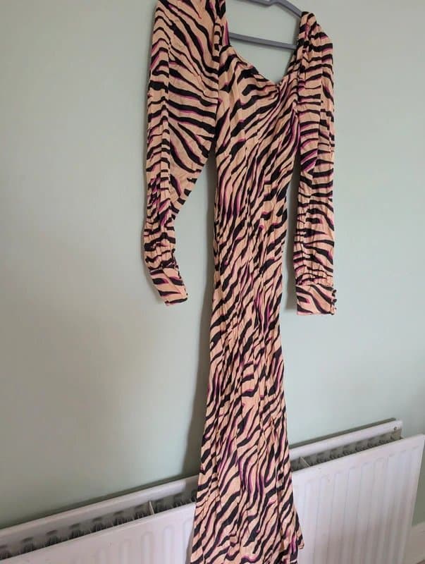 ASOS Unusual tiger print dress long sleeve 12 satin