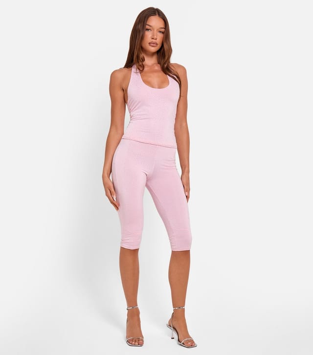 Public Desire Women's Light Pink Rhinestone Embellished Halter Neck Top Public Desire New Look - 2