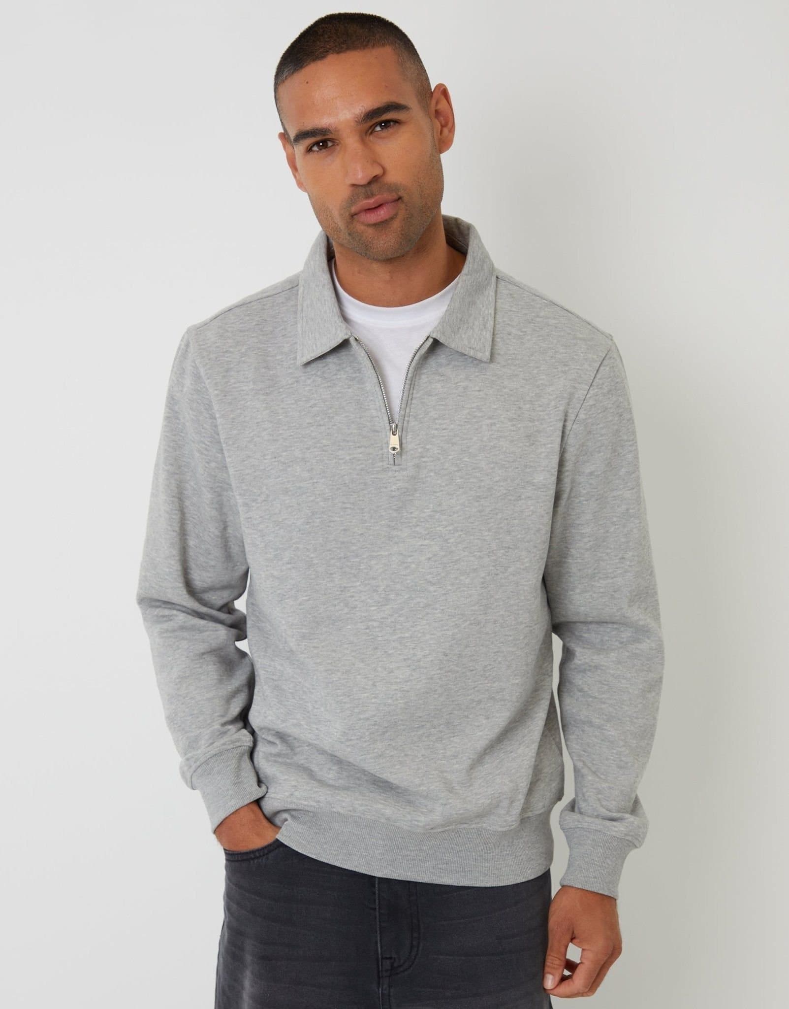 Threadbare threadbare Men's Quarter Zip Collared Sweatshirt in Grey