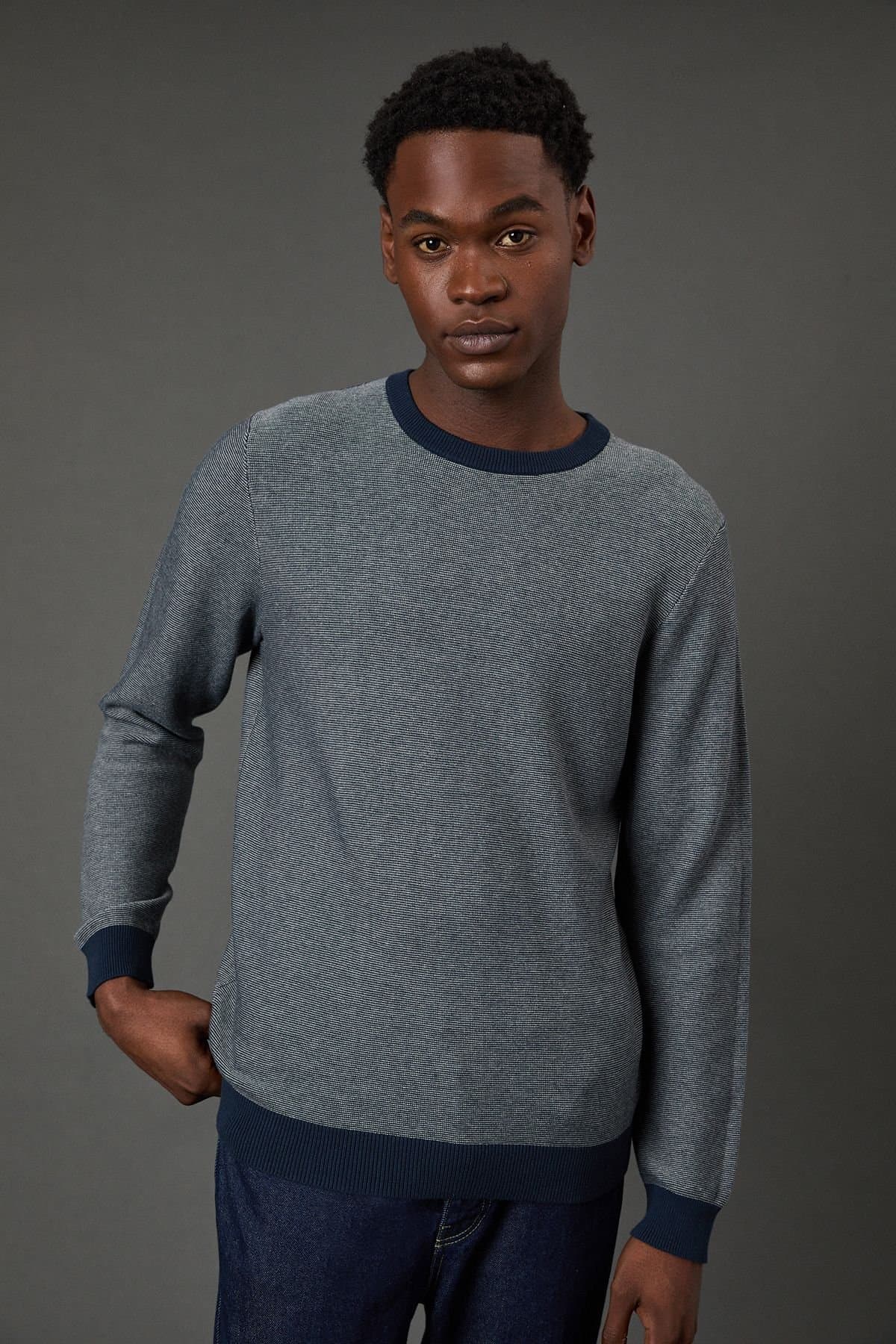 Burton Burton Men's Navy Semi Plain Crew Neck Jumper