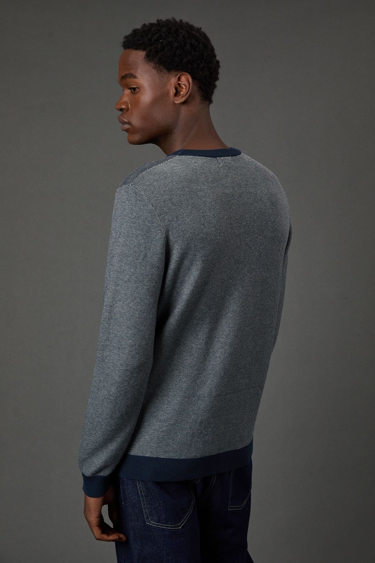 Burton Burton Men's Navy Semi Plain Crew Neck Jumper - 3