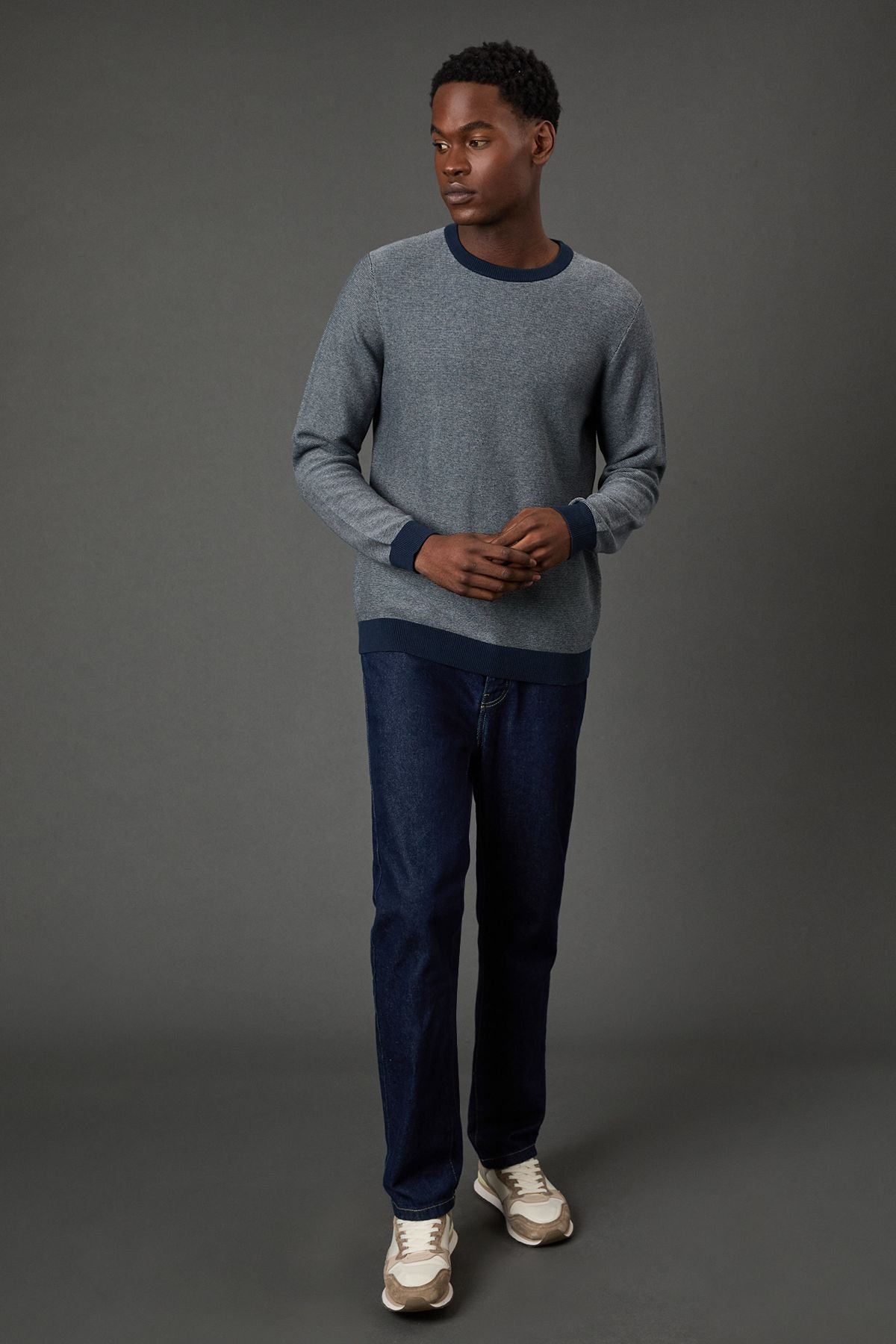 Burton Burton Men's Navy Semi Plain Crew Neck Jumper - 4